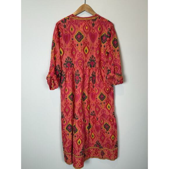 LULALIFE Lula Life Long Sleeve V-neck Abstract Aztec Cotton Midi Dress Sz Small - Picture 6 of 9